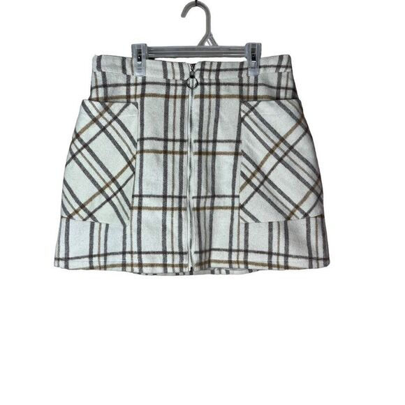 Hyfve Plaid Zip Front Wool Blend Mini Skirt Size Large - Picture 1 of 8